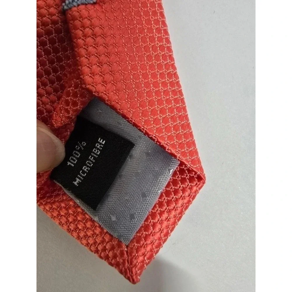 Puccini Necktie Mens Coral Red Microfiber Textured Classic Business Formal Wear